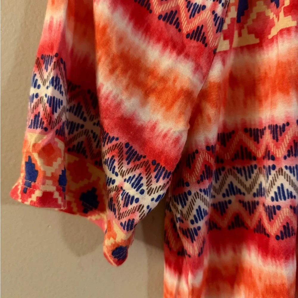 Kim Rogers Red and Blue Geometric Blouse‎